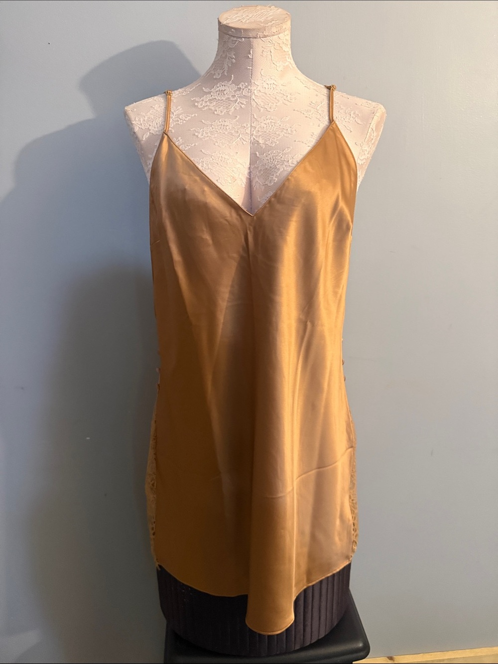 Victoria's Secret Gold Satin V-Neck Slip Chemise